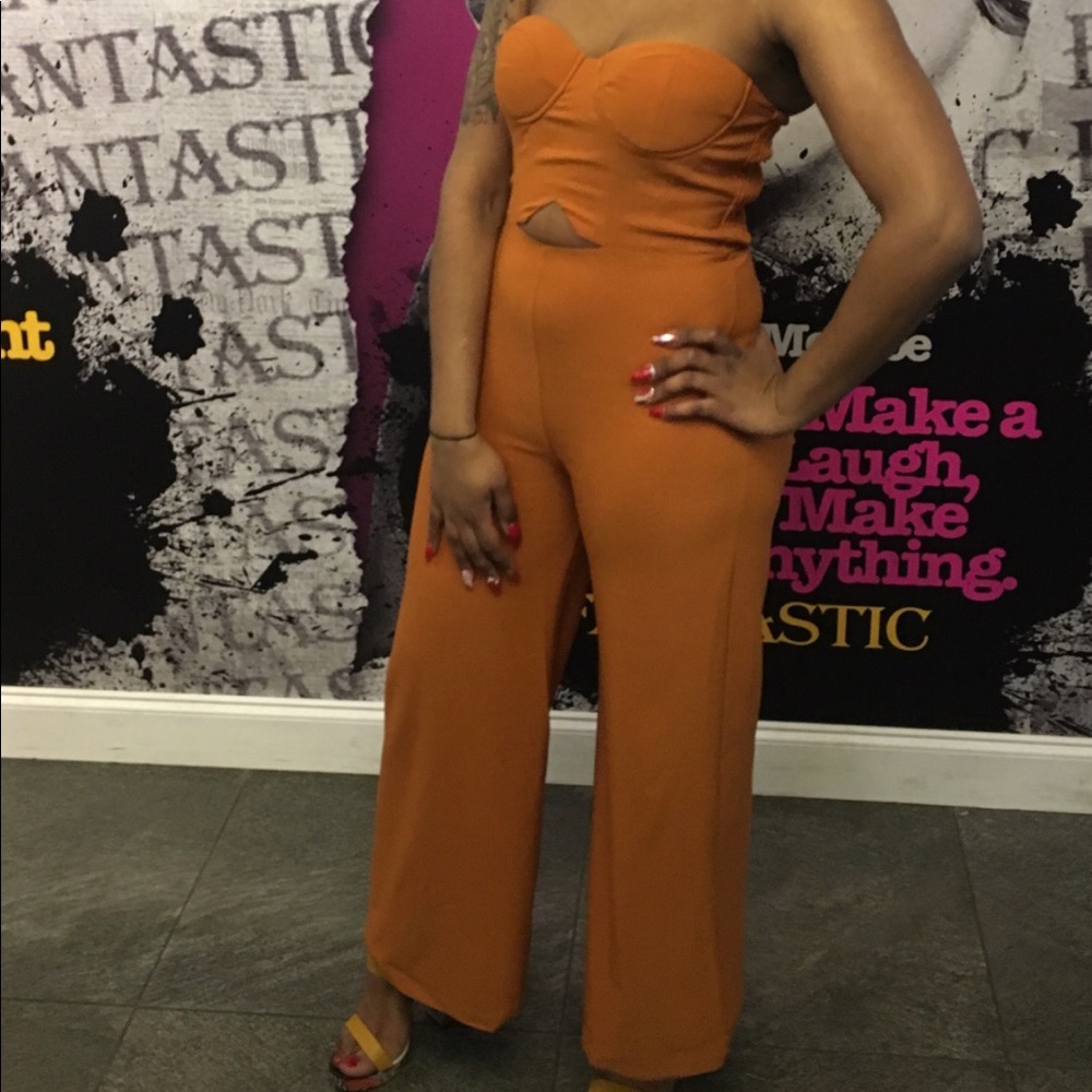 Rust Strapless Jumpsuit Fashion Nova